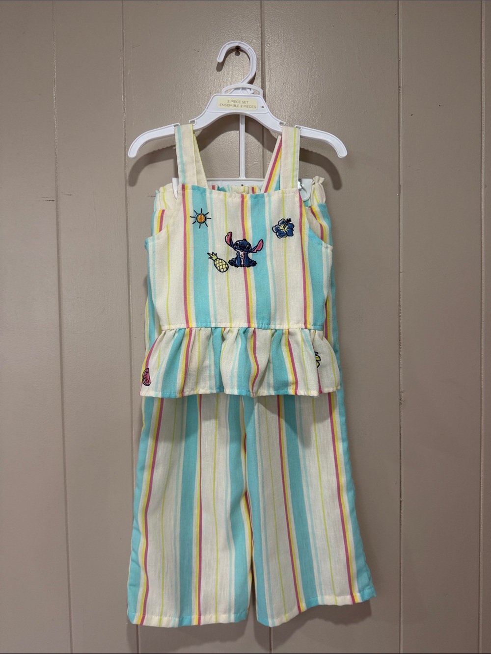 Disney Girls' Stitch Striped blue & yellow Jumpsuit